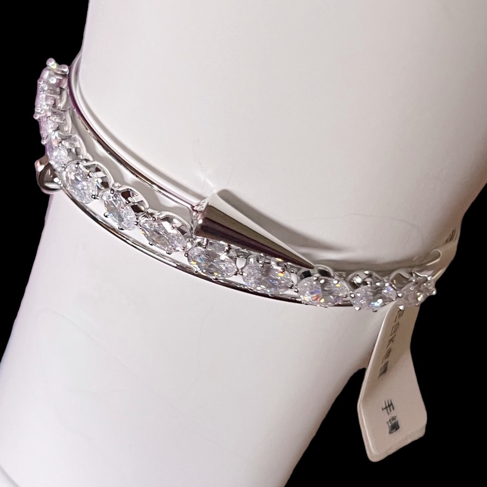 Silver Tone Cuff Bracelet with Cubic Zirconia Stones